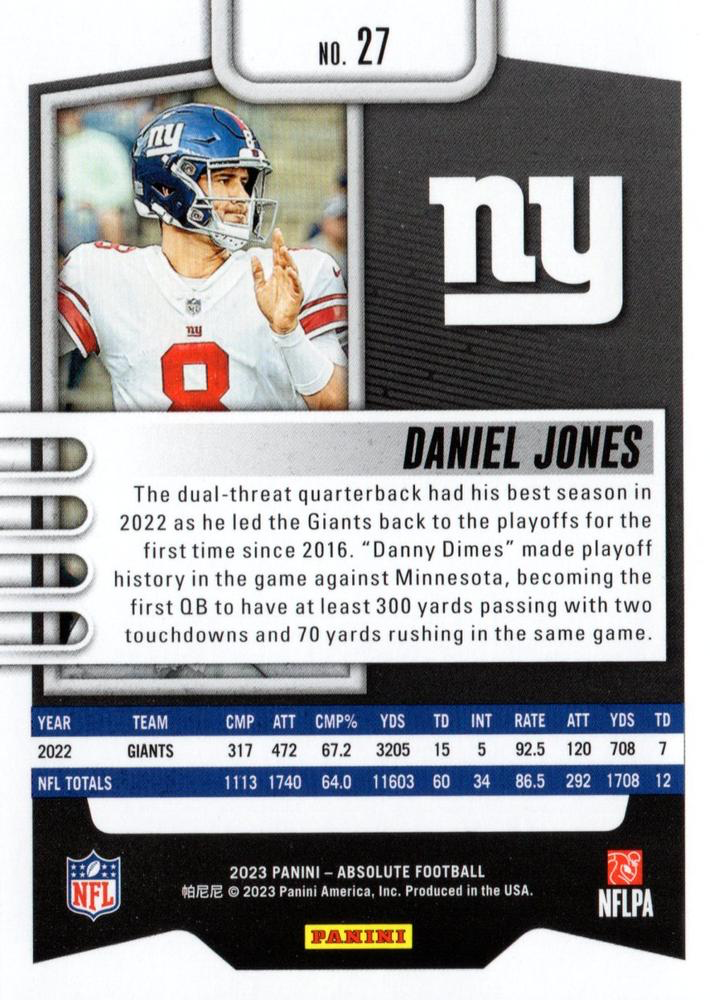 2023 Panini Absolute Daniel Jones #27 New York Giants