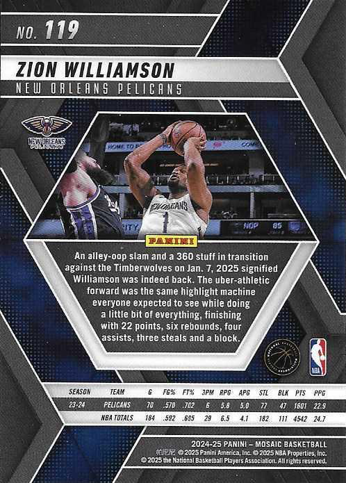 2024 Panini Mosaic Zion Williamson #119 New Orleans Pelicans
