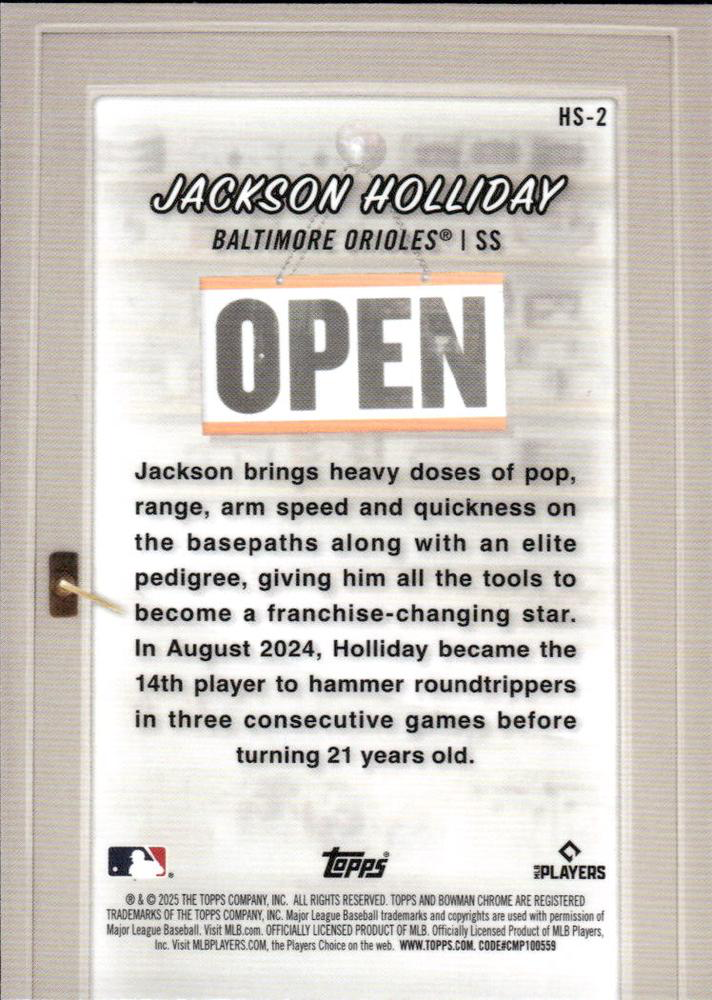 2025 Topps Bowman Hobby Stars Jackson Holliday Baltimore Orioles #HS-2