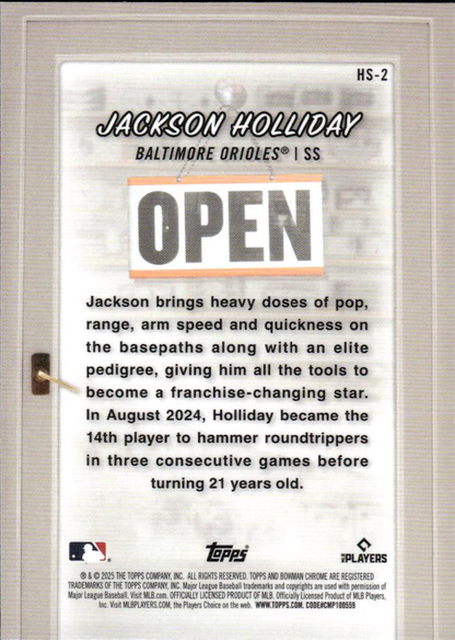 2025 Topps Bowman Hobby Stars Jackson Holliday Baltimore Orioles #HS-2