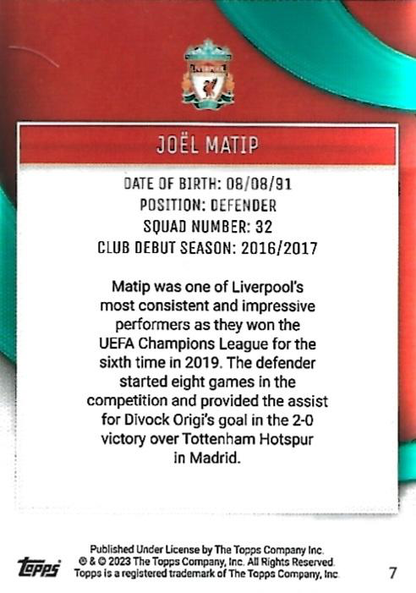 2023 Topps Liverpool Team Set Joel Matip #7 Liverpool