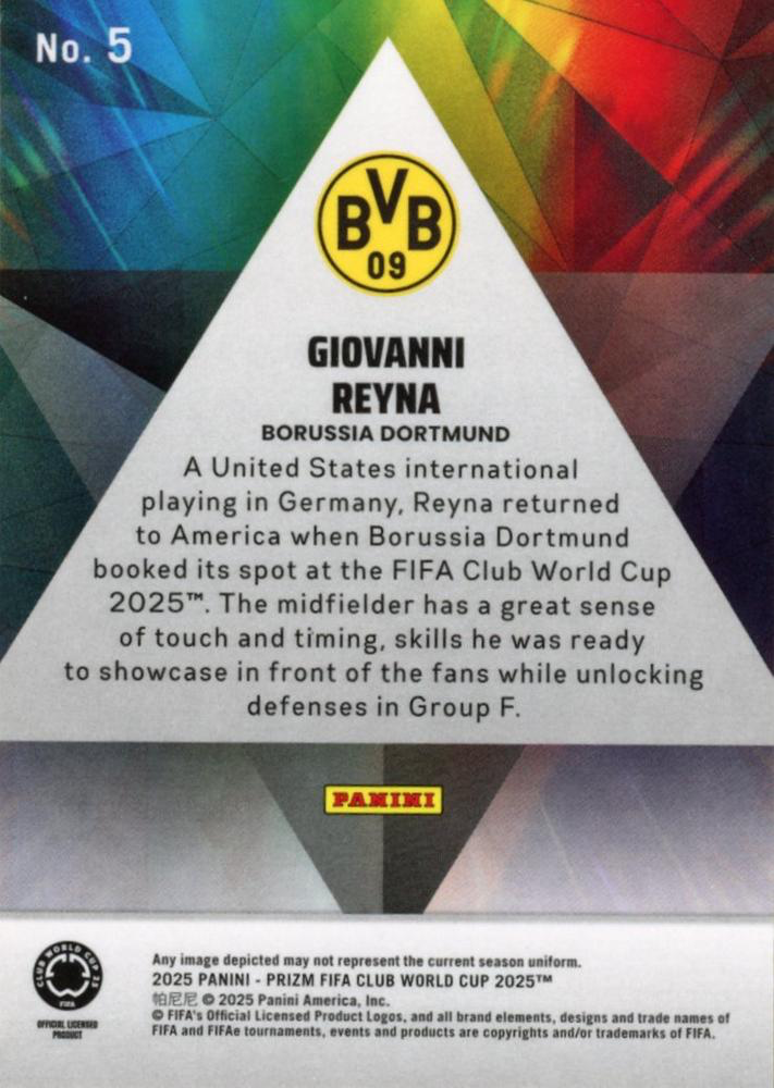 2025 Panini Prizm Club World Cup Prizmatic Giovanni Reyna #5 Borussia Dortmund