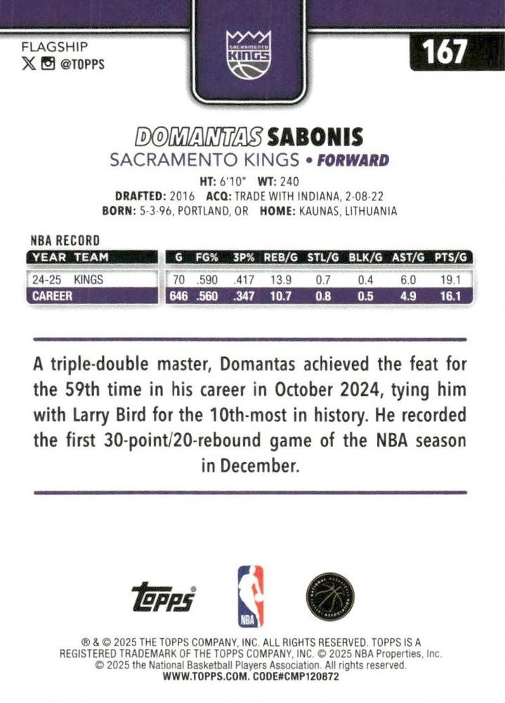 2025 Topps NBA Domantas Sabonis #167 Sacramento Kings