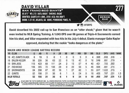 2023 Topps Series 1 David Villar RC San Francisco Giants #277