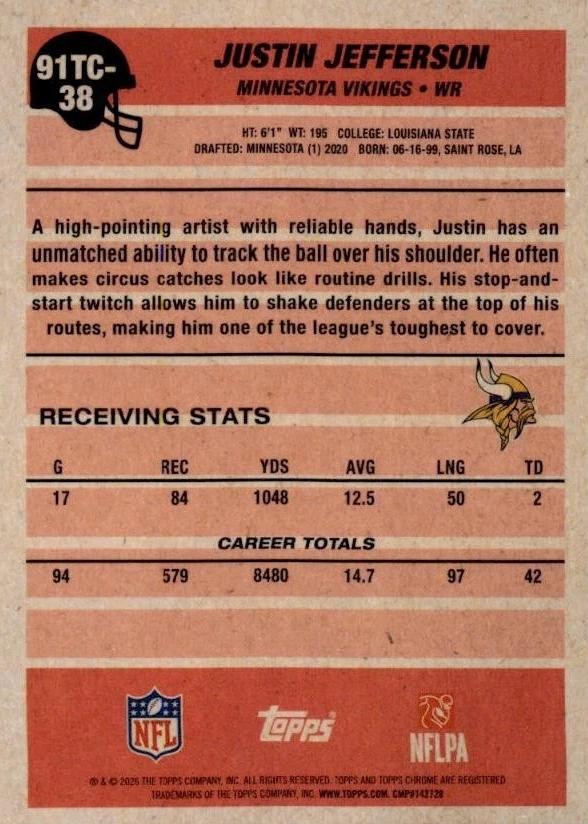 2026 Topps Flagship 1991 35th Mojo Chrome Justin Jefferson #91TF-38 Minnesota Vikings