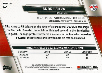 2021 Topps Chrome Bundesliga Refractor Andre Silva #62 RB Leipzig