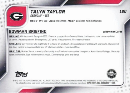 2025 Topps Bowman U Chrome Talyn Taylor 1st #180 Georgia Bulldogs