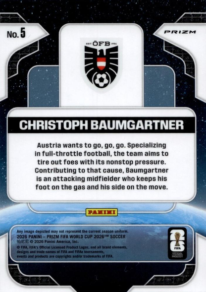 2026 Panini Prizm World Cup Global Reach Silver Christoph Baumgartner #5 Autriche