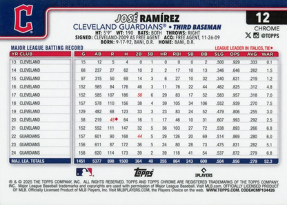 2025 Topps Chrome MLB Jose Ramirez #12 Cleveland Guardians