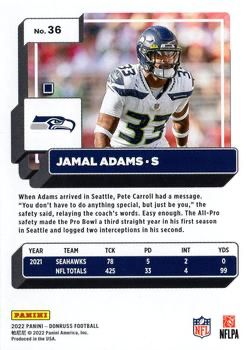 2022 Panini Donruss Jamal Adams #36 Seattle Seahawks