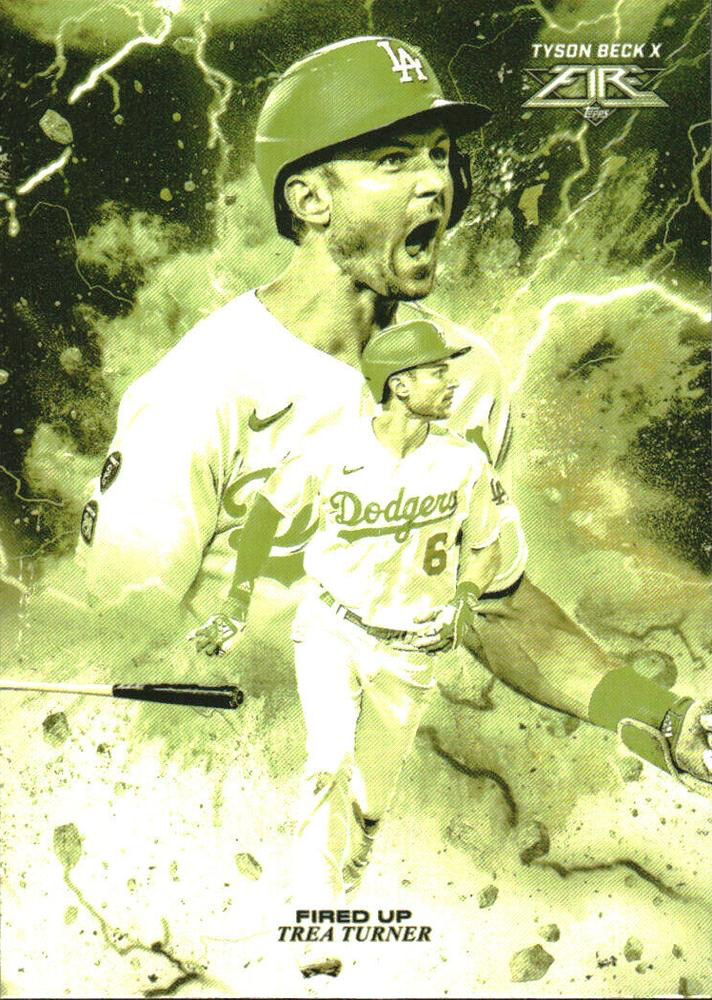 2022 Topps Fire Fired Up Gold Minted Trea Turner Los Angeles Dodgers #FIU-9