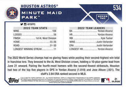 2023 Topps Series 2 Houston Astros TC Houston Astros #534