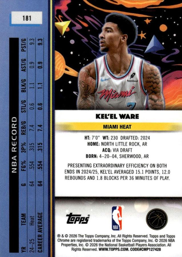 2025 Topps Chrome Cosmic Kel'el Ware #181 Miami Heat