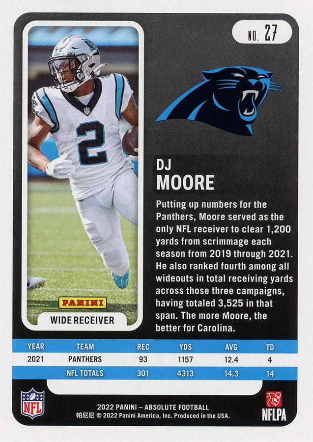 2022 Panini Absolute DJ Moore #27 Carolina Panthers