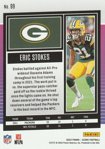 2022 Panini Score Eric Stokes Green Bay Packers #99