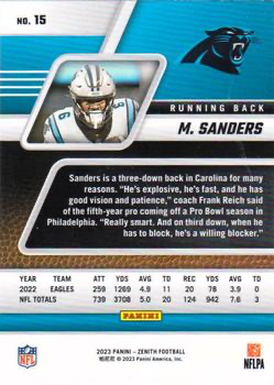 2023 Panini Zenith Miles Sanders #15 Carolina Panthers