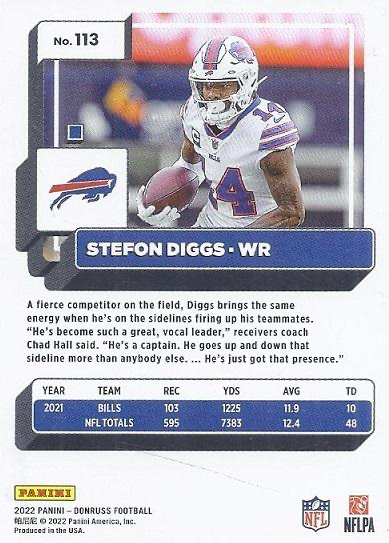 2022 Panini Donruss Stefon Diggs #113 Buffalo Bills