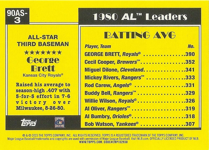 2025 Topps Series 2 1990 Topps 35th Anniversary All-Stars George Brett (Red Variation) #90AS-3