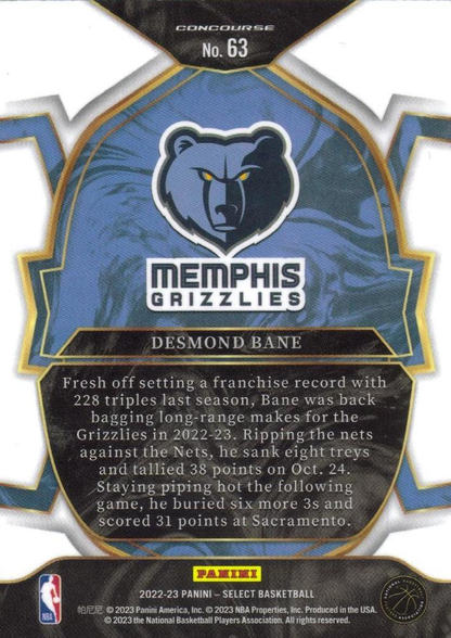 2022 Panini Select Blue Desmond Bane #63 Memphis Grizzlies