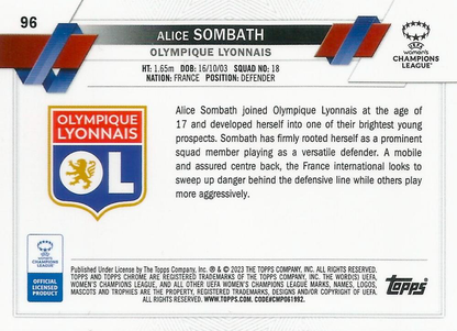 2022 Topps Chrome UCC Women's Alice Sombath RC #96 Olympique Lyonnais Feminin