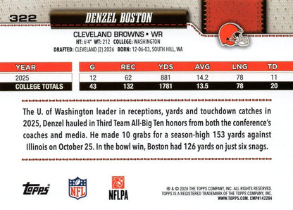 2026 Topps Flagship RC Denzel Boston #322 Cleveland Browns