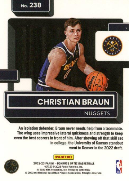 2022 Panini Donruss Optic Christian Braun Rated Rookie #238 Denver Nuggets