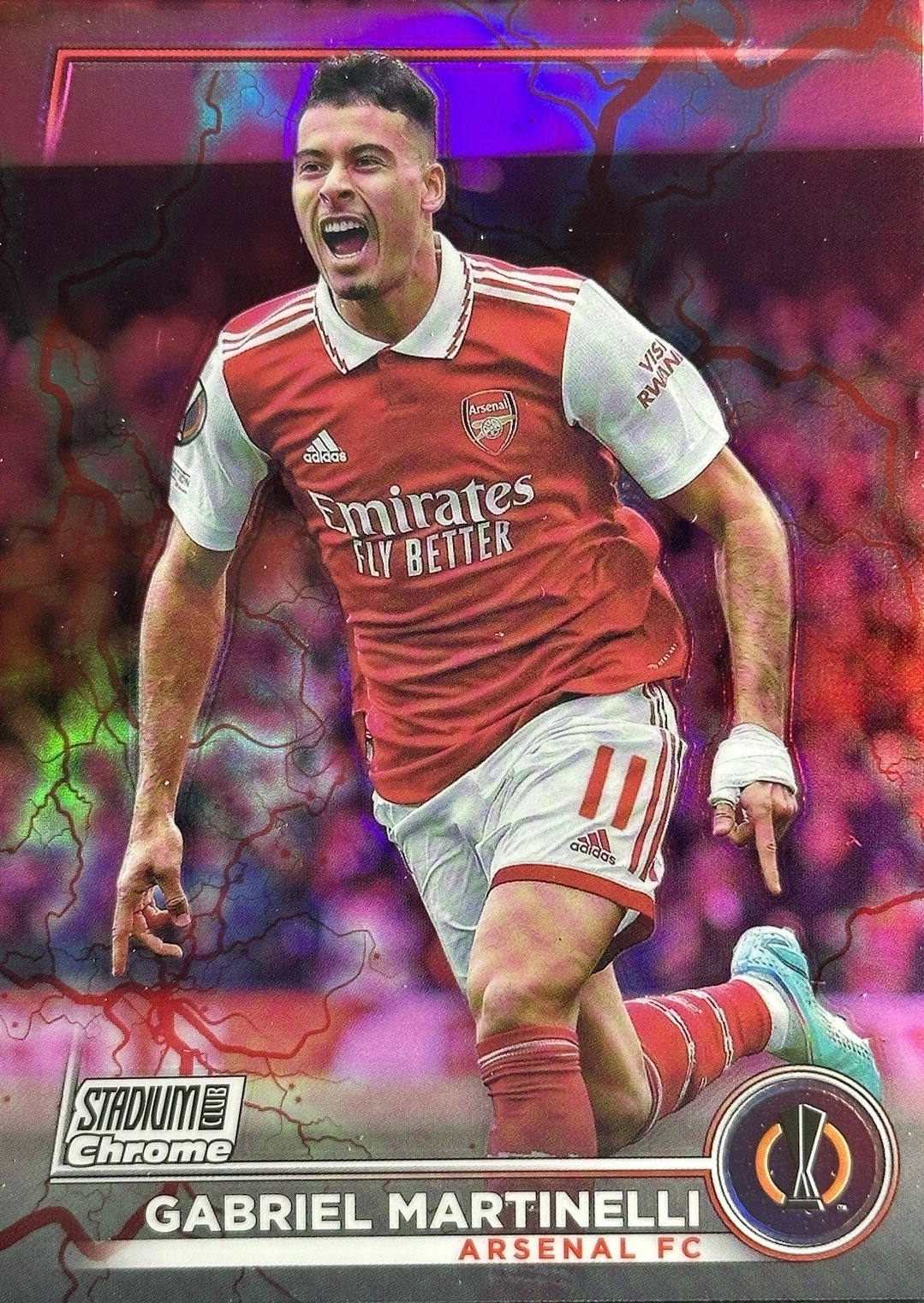 2022 Topps Stadium Club Chrome UCC Gabriel Martinelli Pink/Red Electric Charge Refractor #58 Arsenal FC