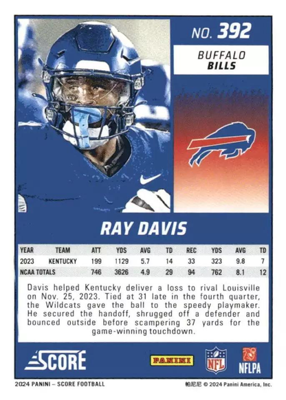 2024 Panini Score Football Ray Davis Buffalo Bills #392 RC