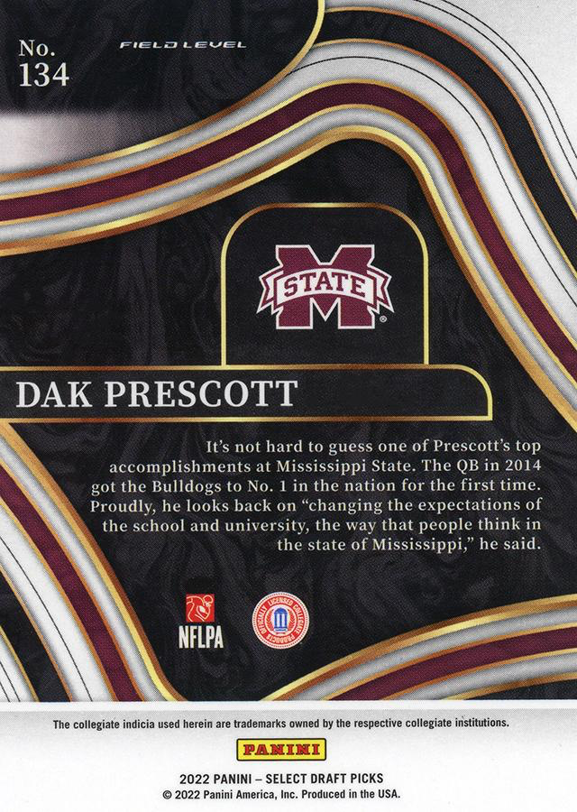 2022 Panini Select Draft Picks Blue Dak Prescott #134 Mississippi State Bulldogs