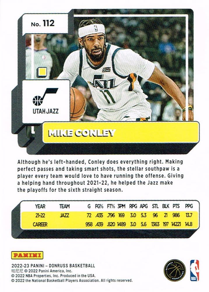 2022 Panini Donruss Mike Conley #112 Utah Jazz