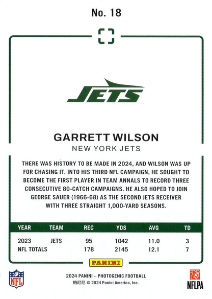 2024 Panini Photogenic Garrett Wilson #18 New York Jets
