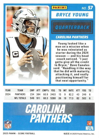 2025 Panini Score Bryce Young #57 Carolina Panthers
