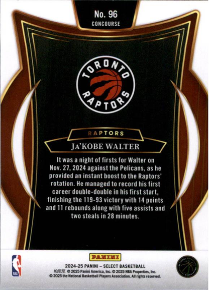 2024 Panini Select Ja'Kobe Walter RC #96 Toronto Raptors
