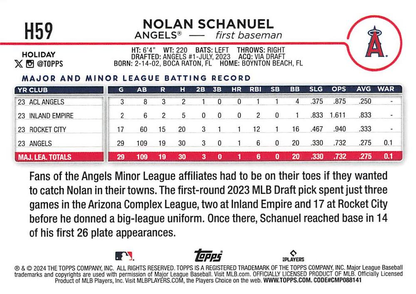 2024 Topps Holiday Nolan Schanuel RC Los Angeles Angels #H59