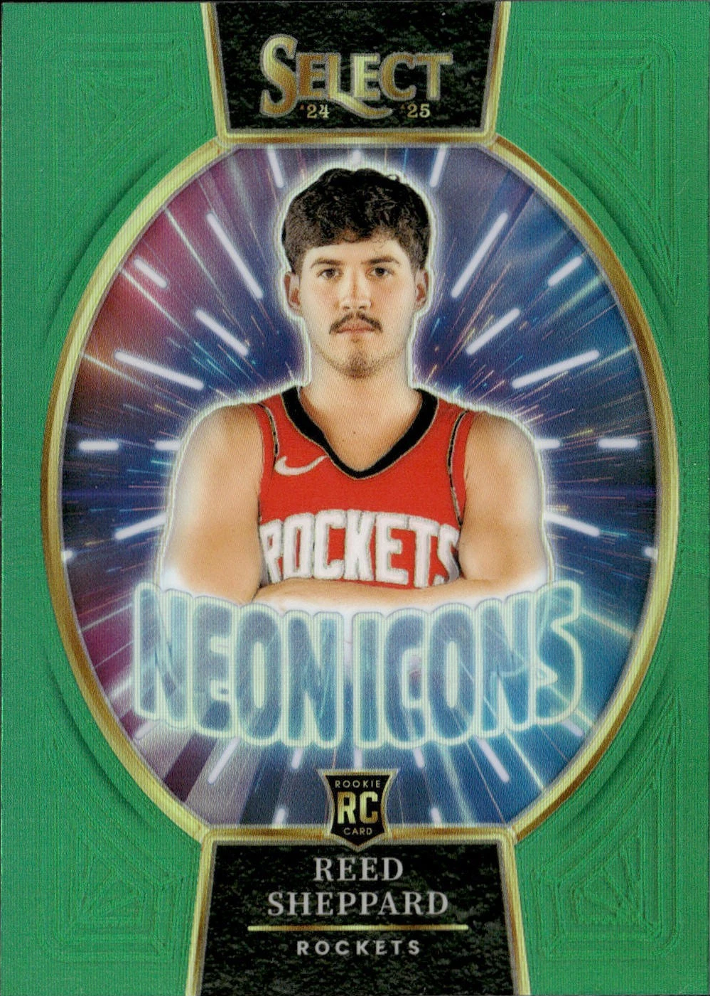 2024 Panini Select Neon Icons Green Prizm RC Reed Sheppard #13 Houston Rockets