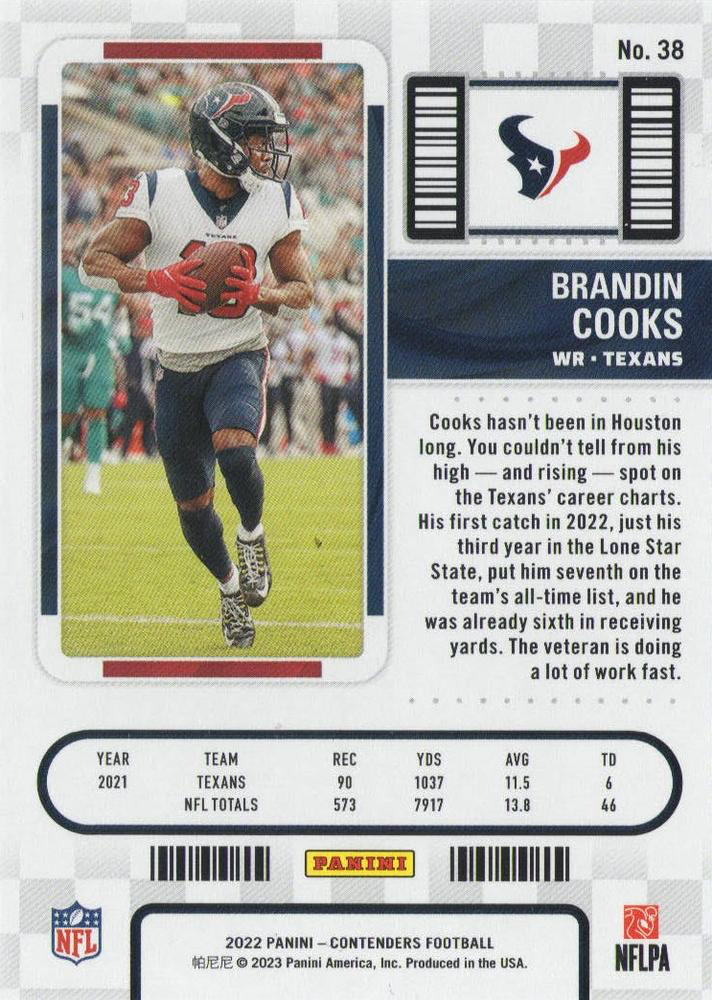 2022 Panini Contenders Brandin Cooks Houston Texans #38