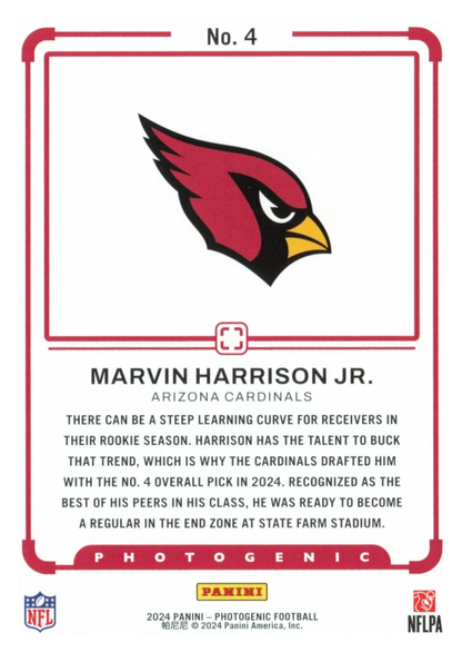 2024 Panini Photogenic Draft Snapshots Marvin Harrison Jr. #4 Arizona Cardinals
