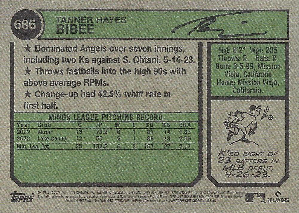 2023 Topps Heritage Tanner Bibee RC Cleveland Guardians #686