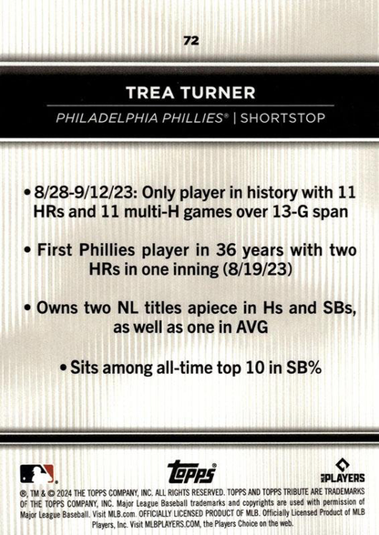 2024 Topps Tribute Trea Turner Philadelphia Phillies #72