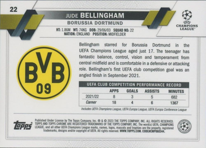 2022 Topps Chrome UCC Sapphire SP Jude Bellingham #22 Borussia Dortmund