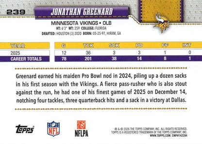 2026 Topps Flagship Jonathan Greenard #239 Minnesota Vikings