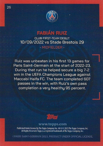 2022 Topps PSG Team Set Fabián Ruiz #26 Paris Saint-Germain