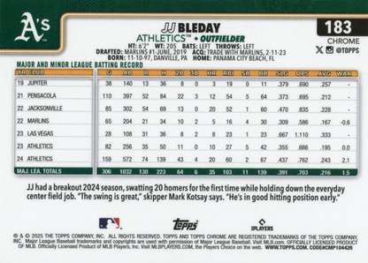2025 Topps Chrome MLB JJ Bleday #183 Athletics