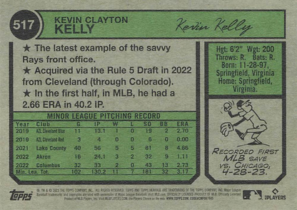 2023 Topps Heritage Kevin Kelly RC Tampa Bay Rays #517