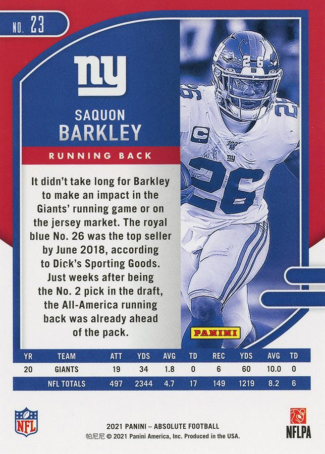 2021 Panini Absolute Retail Saquon Barkley #23 New York Giants