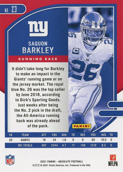 2021 Panini Absolute Retail Saquon Barkley #23 New York Giants