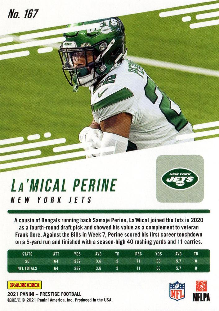 2021 Panini Prestige La'Mical Perine #167 New York Jets