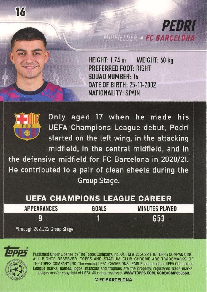 2021 Topps Stadium Club Chrome UCC Pedri #16 FC Barcelona
