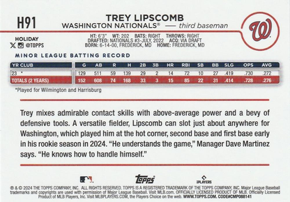 2024 Topps Holiday Trey Lipscomb RC Washington Nationals #H91