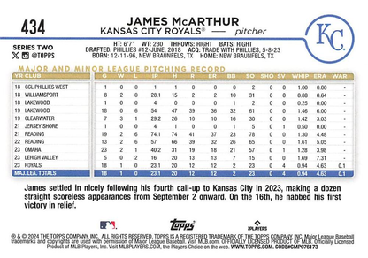 2024 Topps Series 2 James McArthur RC Kansas City Royals #434